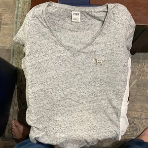 PINK heather gray shirt sleeve t shirt